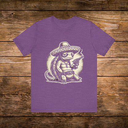 Tortuga Armada T-Shirt - Laid-back Turtle in Sombrero with Smoking Revolver Design