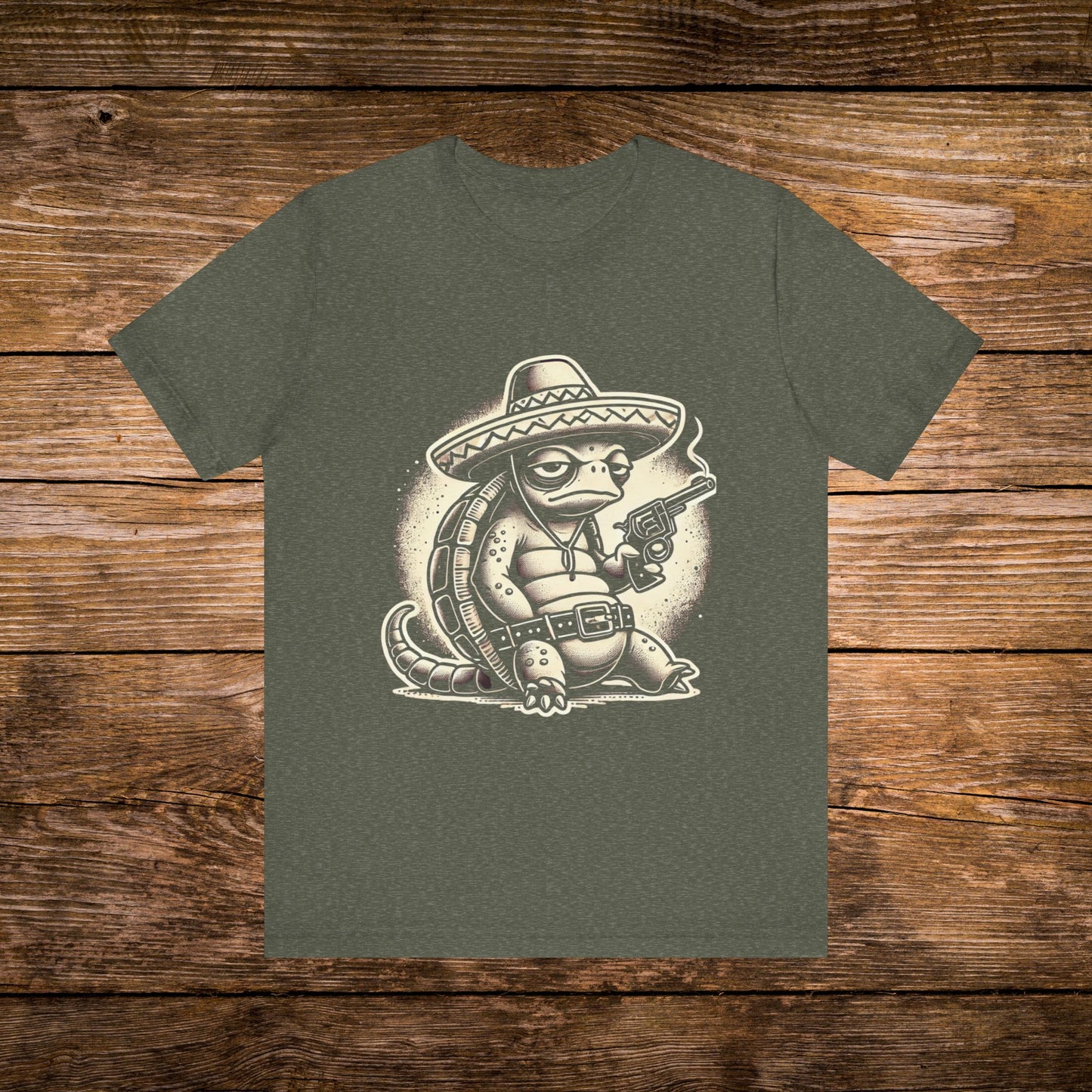 Tortuga Armada T-Shirt - Laid-back Turtle in Sombrero with Smoking Revolver Design