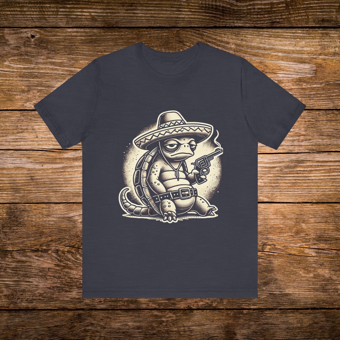 Tortuga Armada T-Shirt - Laid-back Turtle in Sombrero with Smoking Revolver Design