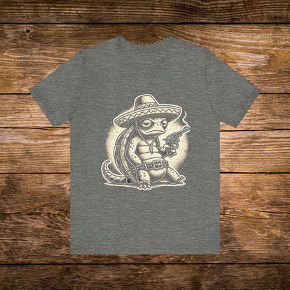 Tortuga Armada T-Shirt - Laid-back Turtle in Sombrero with Smoking Revolver Design