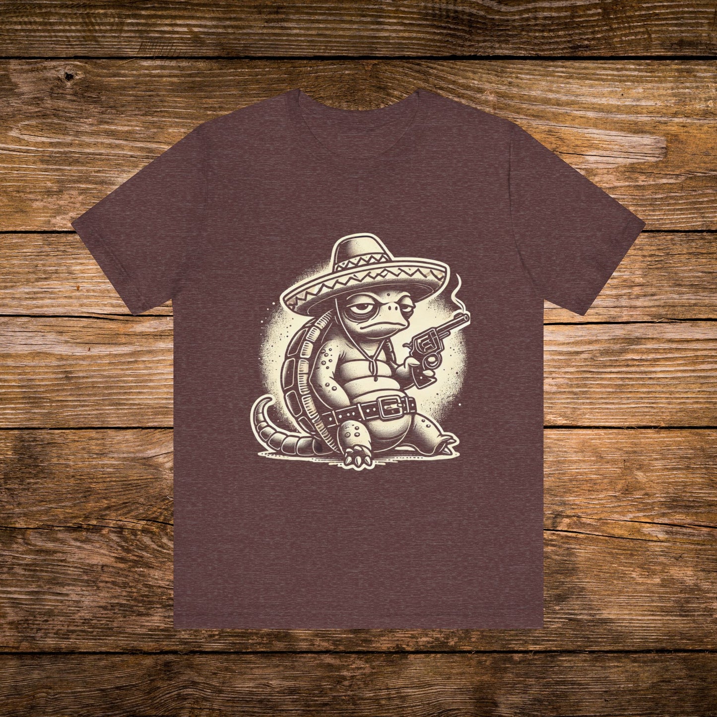 Tortuga Armada T-Shirt - Laid-back Turtle in Sombrero with Smoking Revolver Design